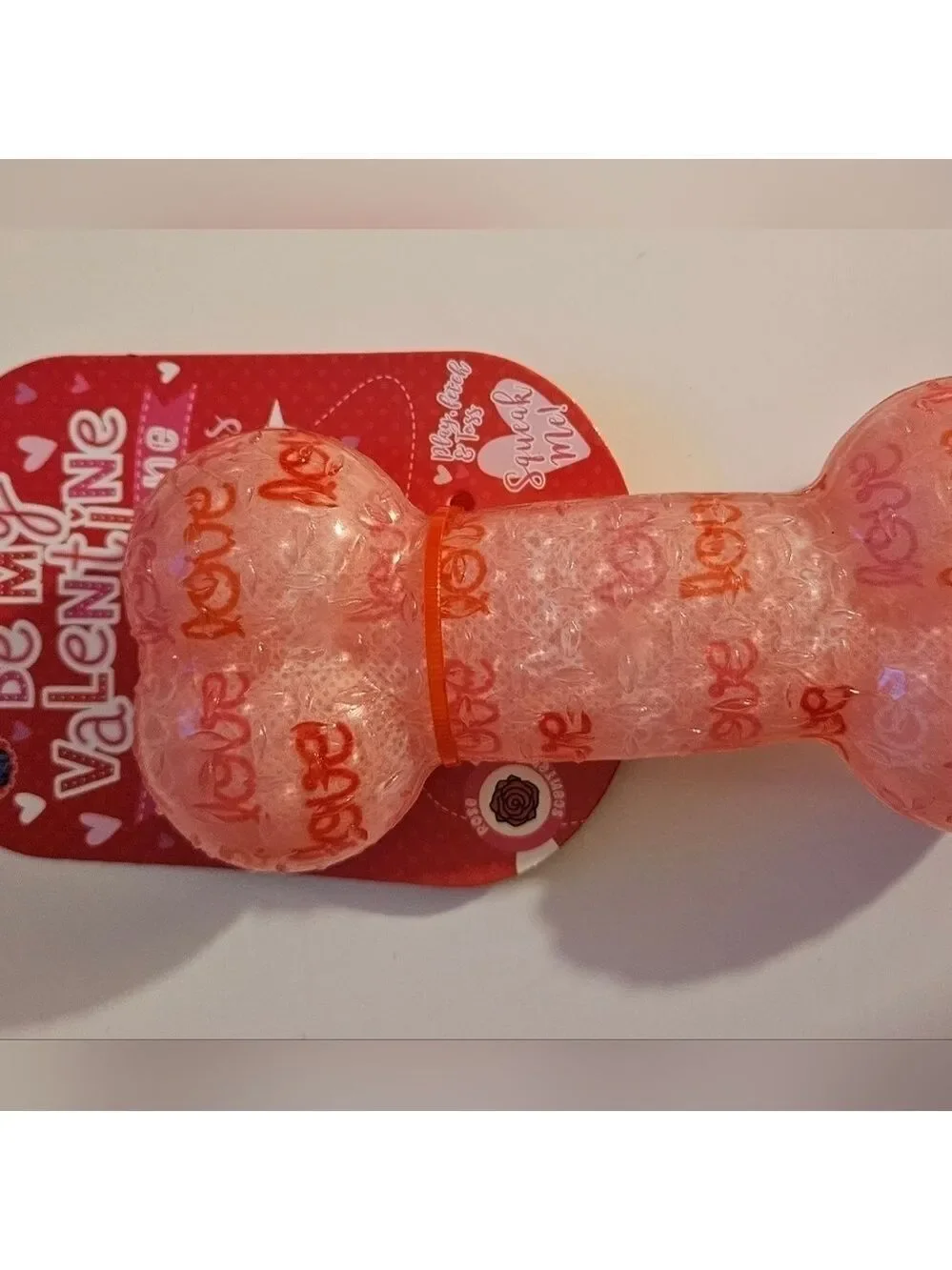 Pink Valentine’s Day Squeaky Dog Bone Toy Rose Scented & Textured Europan Home